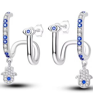 Silver and Blue Evil Eye Earrings